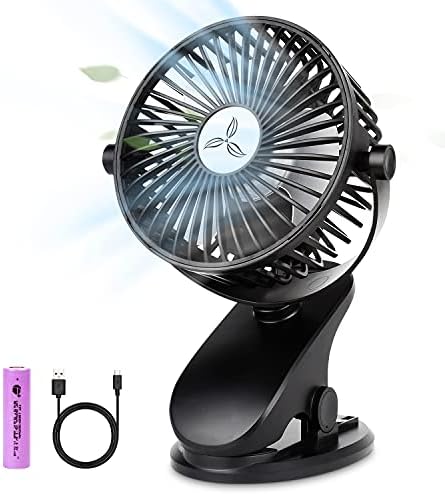 BRIGENIUS Battery Operated Clip on Stroller Fan, Portable Mini Desk Fan Rechargeable, USB Powered Clip Fan for Baby Stroller Office Outdoor Travel, Black