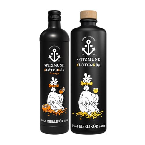 SPITZMUND Klötenköm Eierlikör | Deutscher Eierlikör mit Vanille & jamaikanischem Rum | laktosefrei, glutenfrei | ideal als Geschenk | 500 ml | 20% vol. | Set mit Klötenköm Orange