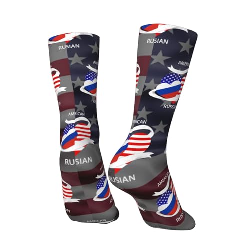 Half Russian Half America Flag Adult Polyester Crew Socks Breathable Moisture-Wicking Athletic Running Gym24