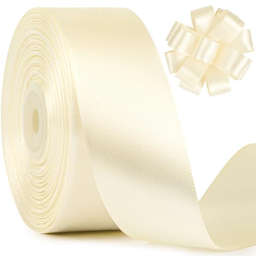 1-1/2 Inches Ivory Satin Ribbon 50 Yards Cream Fabric Ribbon for Flower Bouquet Gift Wrapping Eternal Roses Bows Making DIY Crafts