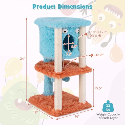 Rascador para gatos torre de 3 niveles 34 pulgadas miniatura 4