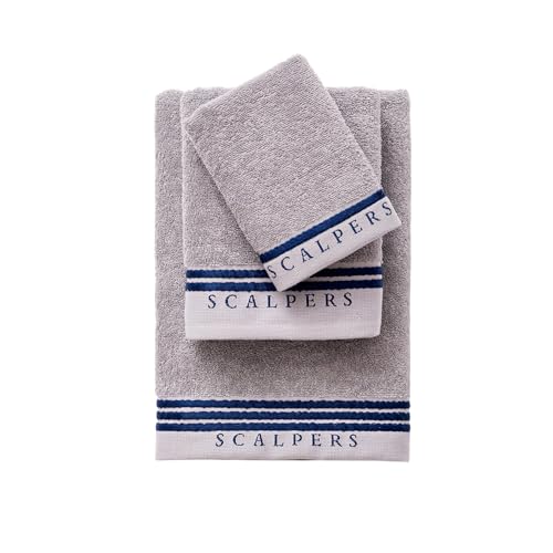 Set Toallas Baño Tocador 30x50cm Manos 50x90cm Baño 70x140cm 450gsm En Algodón Gris Con Azul Scalpers Home Set Toallas Baño Tocador 30x50cm Manos 50x90cm Baño 70x140cm 450gsm En Algodón Gris Con Azul Scalpers Home