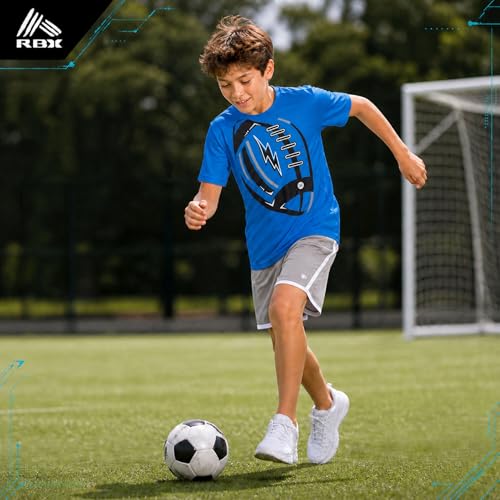 Image of RBX Boys Athletic Shorts Set - 2 Piece Active Performance Graphic Tees and Mesh Gym Shorts for Boys With Elastic Waistband
