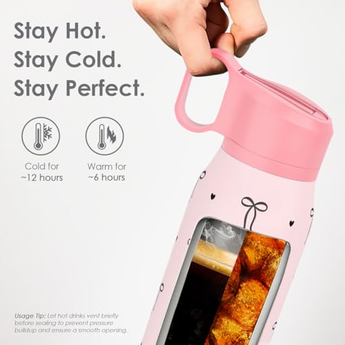 Image of Bow Insulated Stainless Steel Water Bottle with Twist Lid 20oz, Travel Water Bottles for Sports & Gym, Gift for Women Girls Friends Birthday Christmas