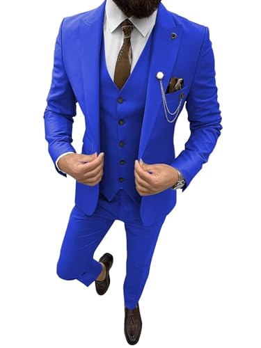 Men's 3 Piece Suits Slim Fit One Button Solid Suit Tuxedo Business Formal Casual Groom Suit Jacket Blazer Pants
