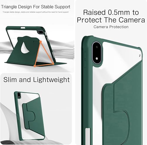 Image of TGK Rotating Case Cover for OnePlus Pad 3 13.2 inch Tablet, Pad 2 Pro, Pad 4 Pro with Pencil Holder Trifold Stand Cover Clear Back (Forest Green)