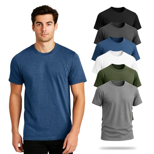 Pack of 6 Men’s Casual Stylish Plain T-Shirts – Multipack Short-Sleeve Crewneck Tshirt for Man (Soft Cotton Blend)