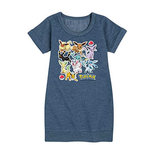 HYBRID APPAREL - Pokémon - Eevee Evolution Stickers - Youth Girls Fleece Dress - Size Large Heather Navy