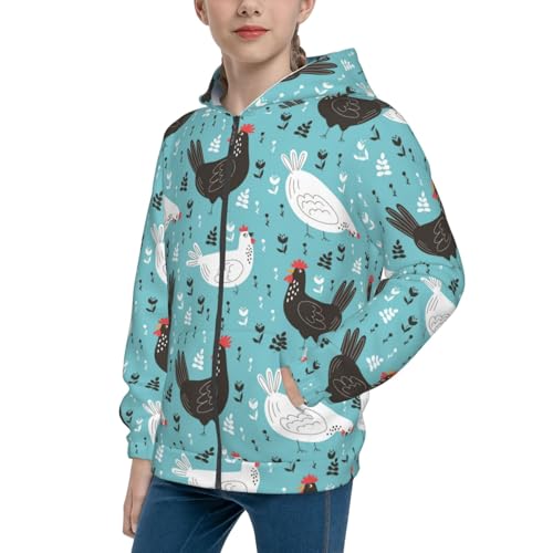 Lovely Roosters Kids Pullover Hoodies Boys Zip Up Sweatshirts Girls Athletic Clothes with Pocket