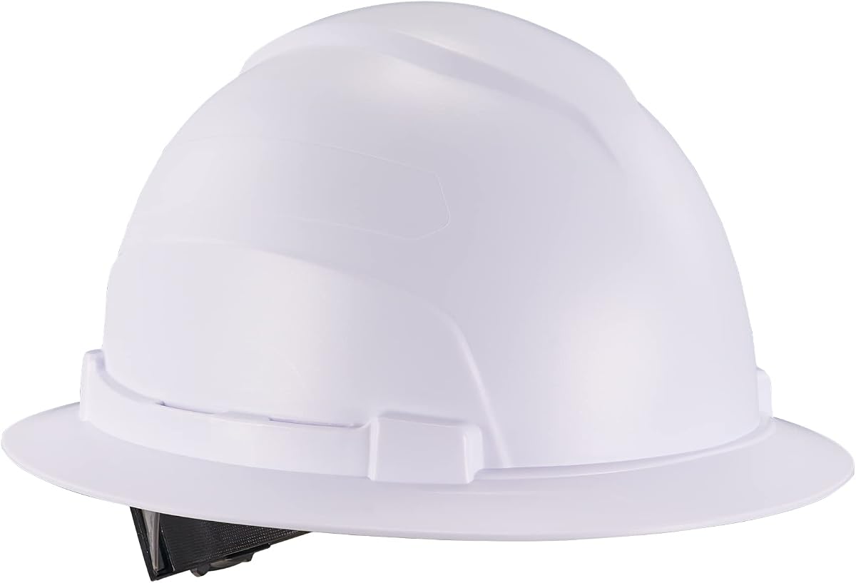Ergodyne Skullerz 8969 Class E Full Brim Hard Hat, Lightweight, Adjustable 6-Point Ratchet Suspension, HDPE Shell, White