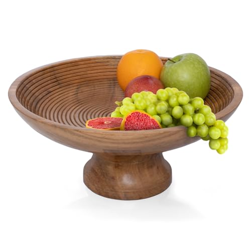 Folkulture Wooden Fruit Bowl for Kitchen Counter | 12' Large Premium Eco Friendly Banana Fruit Basket for Kitchen | Acacia Wood Bowl with Holder, Pedestal for Table Decor, Centerpiece for Dining Table