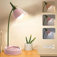 Gobesty Schreibtischlampe Kinder, Dimmbare Schreibtischlampe Mädchen, USB Schreibtisch Lampe mit 3 Farbtemperaturen und Flexibles Arm Touch Tischlampe für Kinder Lesen, Rosa
