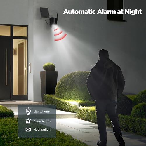 2K Outdoor Solar Battery Surveillance Camera: Camera Surveillance Outdoor Wireless WiFi Camera Outdoor Solar 2.4G WiFi Outdoor Camera Black with Colour Night Vision PIR Motion Sensor Alarm IP66