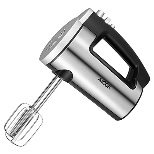 Aicok Hand Mixer 6 Speed Classic Stainless Steel Mixer Ultra Power Electric Mixer with Turbo and Easy Eject Button, Durable Handheld Mixer Includes Sturdy Beaters and Dough Hooks, Silver