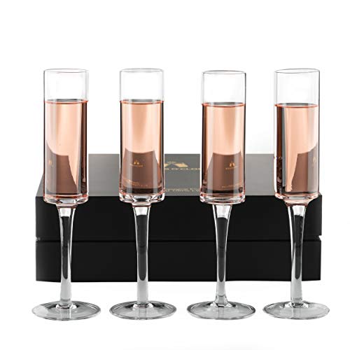 LEMONSODA Champagne Flutes Set of 4 - Hand-Blown Crystal Mimosa Glasses - Unique Champagne Glasses for Sparkling Wine and Cocktail - Lead-Free Wedding Champagne Flute Glass 4-Pack in Gift Box