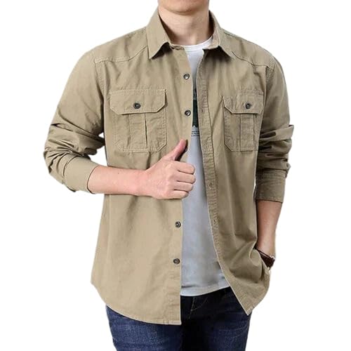 Camisa de algodón lavado para hombre manga larga casual estilo vintage retro