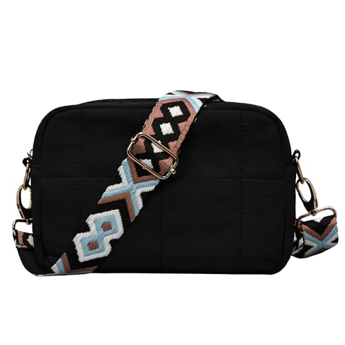 Quilted Crossbody Bags for Women Puffer Shoulder Bag with Adjustable Wide Strap Puffy Dupes Nylon Crossbody Purse