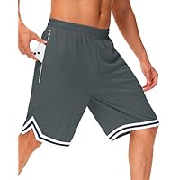 JWM Short de basquete masculino longo de 28 cm - malha abaixo do joelho, atlético, academia, treino, esportes, com bolsos com zíper, secagem rápida, leve, Cinza escuro, XGG