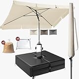 4smile Sonnenschutz Balkon Set 3-teilig, Beige - Sonnenschirm rechteckig 200x125cm + Sonnenschirmständer + Schirmhülle - Sonnenschirm Balkon mit Ständer, Balkonschirm knickbar höhenverstellbar