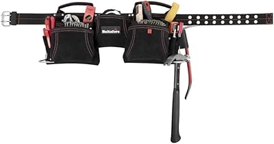 Hultafors Work Gear HT5372 Carpenters Heavy-Duty Suede Work Apron, Durable Suede Tool Belt, 2 Steel Hammer Holders, Leather Pry Bar Holder, 13 Pockets, Black