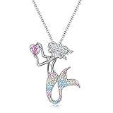 luomart Fashion Mermaid Birthstone Necklace Jewelry White Gold Plated Austrian Crystal Pendant Gift for Girls Women (Rainbow)