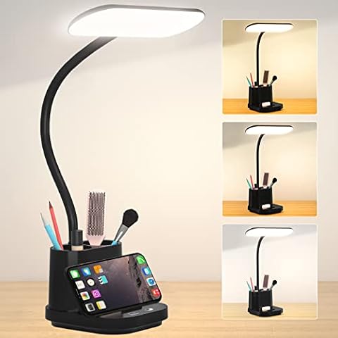 DEEPLITE LED Battery Operated Desk Lamp with Pen/Phone Holder 8W Cordless Study Reading Lamps, Touch Control 3 Color Modes, Stepless Dimming, 800lm Eye-Caring College Dorm Table Lamps for Work Cover