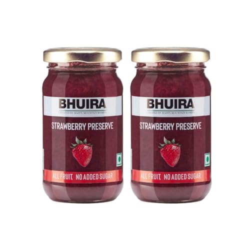 Image of Bhuira Strawberry Preserve - 240g |Natural No Added Sugar, Preservatives, Artificial Colours | Handmade Himachal Vegetarian Fruit Spread | Breakfast, Toast Dessert | Healthy Snack | Guilt-Free, Pack of 2