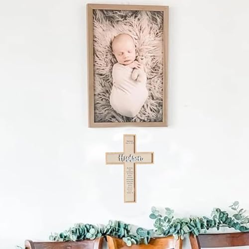 Image of Godashop Personalized Baptism Cross Wood Sign, Wooden Sign Baptism Gifts For Baby, Christening Gifts Crosses for children, Baptized Cross Sign, Dedication Gift - A7