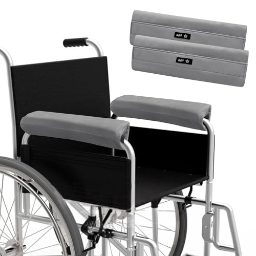 SPRING SEAON Wheelchair Armrest Covers (Pair) - Suede Velvet Memory Foam Accessories Pads for Wheelchair Arm Rest, Office Transport Chairs, Soft Support Cushion for Mobility Aids(Grey)