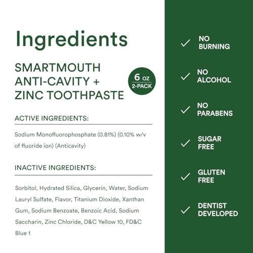 Smart Mouth Whitening Toothpaste with Fluoride Clean Mint 6 oz (Pack of 2)