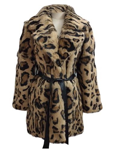 Women's Genuine Rabbit Fur leopard print Coat with Turn-down Collar Warm Fur Jacket Outerwear