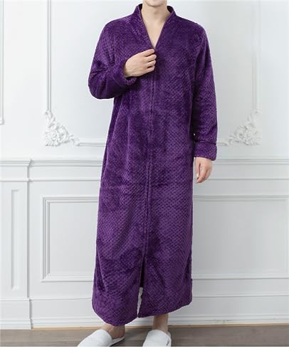 Mens Housecoat Zip Robe, Sherpa Zip Up Front Robe Bathrobe, Plush Warm Zipper House Coat Fluffy Jacket2