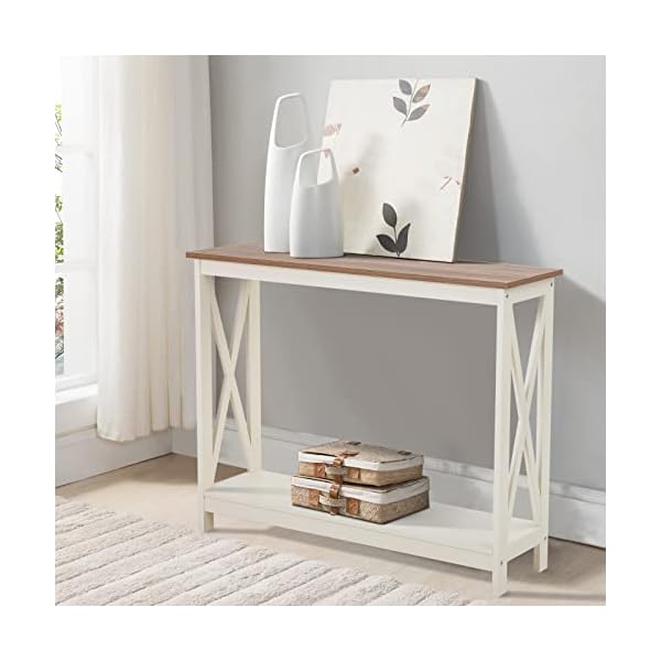 Sophia & William Console Table with Storage Shelf, 2 Tier Farmhouse Sofa Table for Entryway, Hallway, Living Room, Ivory+Oak