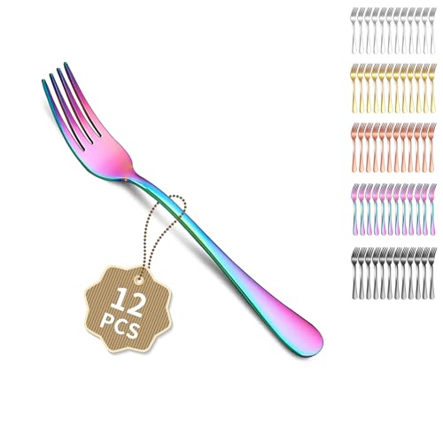 Berglander Regenbogen Tafelgabeln von 12 Stück 18cm, Gabeln für das Abendessen, Edelstahl Modernes Speisegabel-Set, Gabeln und Löffel Besteck, ideal für Zuhause, Restaurant, spülmaschinenfest