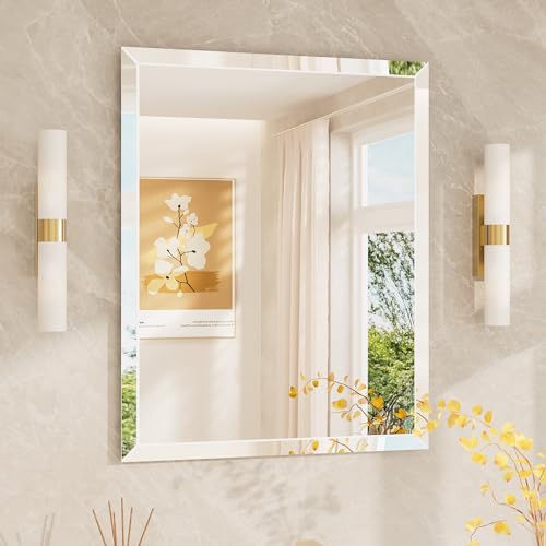 Image of TETOTE 24 inch x 30 inch Bathroom Mirror Frameless Tempered Wall Mounted Beveled Mirror for Bathroom