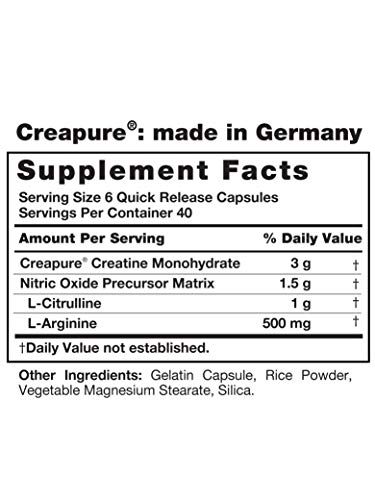 Fitness Labs Creatine Pump with L-Citrulline, L-Arginine, and Creapure Creatine Monohydrate - 240 Capsules - Image 3