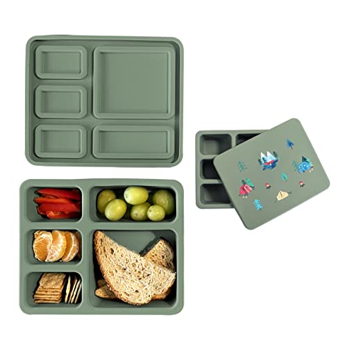 Image of Austin Baby Co Leak-Proof Bento Lunch Box for Kids – Silicone Kids Lunch Container with 5 Leakproof Compartments – Food-Safe Materials, Sturdy, Dishwasher Safe, and BPA Free (Camper Sage Green)