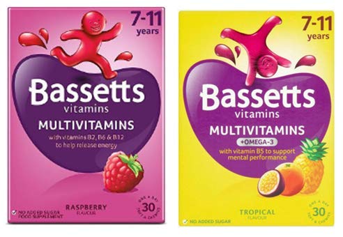 Bassett'sMultivitamins Kids 7-11 Raspberry Flavour and Tropical Flavour x2 Bundle