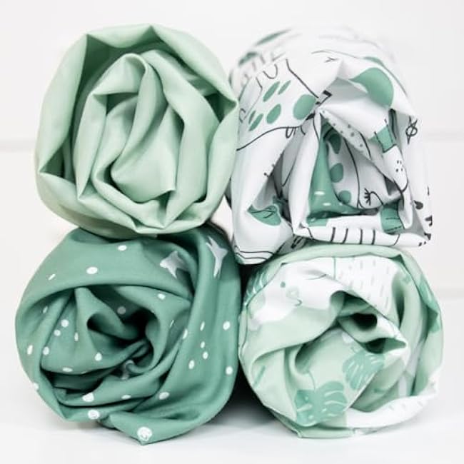 The Peanutshell Baby Bassinet Sheets 4-Pack - Soft, Oval & Fitted Baby Girls or Boys Sheet, Rectangle, Fitted Covers for Crib, Halo Bassinet Mattress - Green Safari