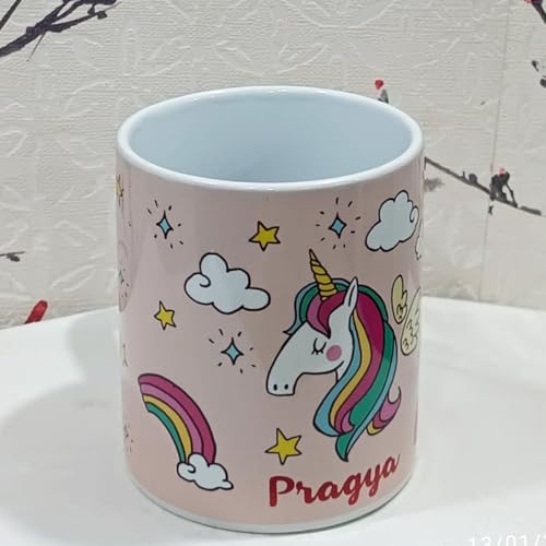 Image of PRINTSWAYS Customized Coffee Mug with Name and Unicorn Design 350 ML, Diwali Gifts, Gifts for Women, Girls & Kids, Personalised Name Mug for Birthdays, Anniversary, Pink
