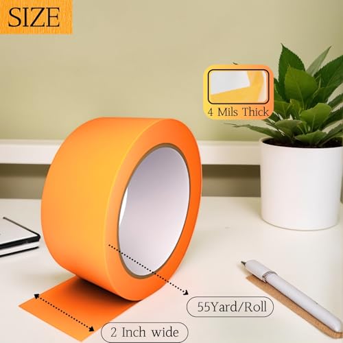 Image of 2 inch Orange Painters Tape,Wide Masking Washi Tape Bright Colours Easy to Remove Doesn't Seep Out Used for Marking Areas Covering Walls Tile Seam Getting Clean Crisp Lines 55 Yards