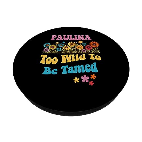 PAULINA Name Cute Retro Girls Wildflower PAULINA Name PopSockets Swappable PopGrip, Black - Image 2