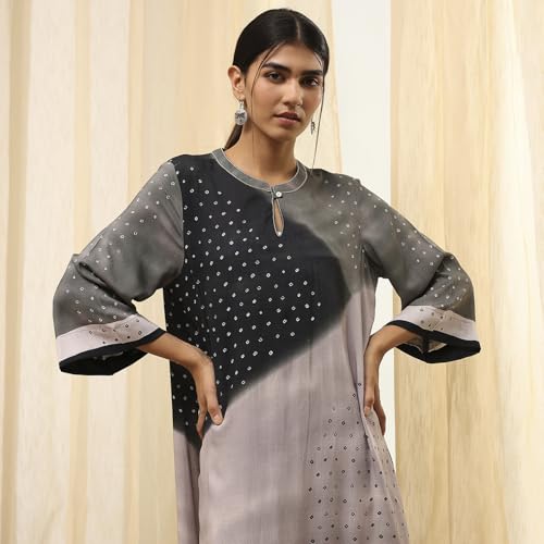 Image of BIBA Women Viscose Rayon Straight Printed Suit Set
