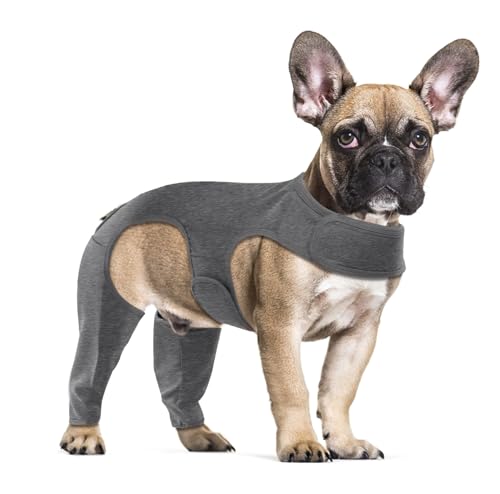 Yoolhamy Chirurgie-Genesungsanzug für Hunde, Bein-Wundschutz, Ellenbogenschutz, Kegel-Alternative, verhindert Lecken und Beißen, langärmelig, Grau, Größe S