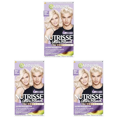 Garnier Nutrisse Aufheller für jedes Haar, Bleaching Creme für Aufhellung bis zu 9 Stufen und gegen Gelbstich, Ultra Bleach, D4+ (Packung mit 3)