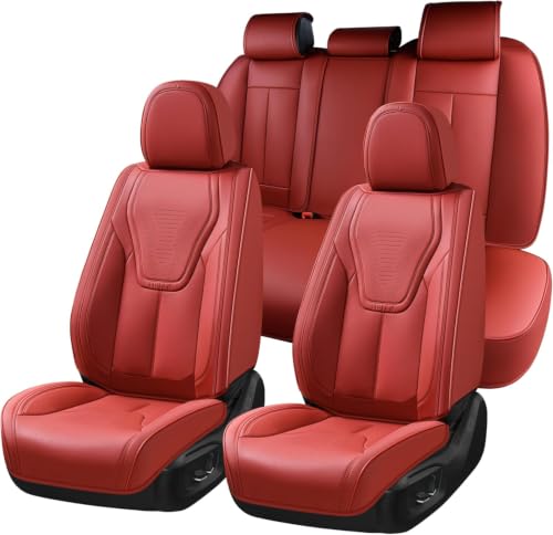 Image of FLORICH Car Seat Cover Full Set, Red Automotive Seat Covers, Luxury Faux Nappa Leather Car Seat Protectors, Car Seat Cushions Universal Fit for Most Sedans SUVs Trucks - Red