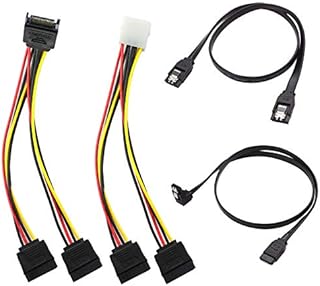 ketawa SATA Cable, SATA Data Cable and SATA Power Splitter Cable (4 Pack) SATA III Cable 6.0 Gbps SATA 3.0 Cable,15 Pin Power Splitter Cable