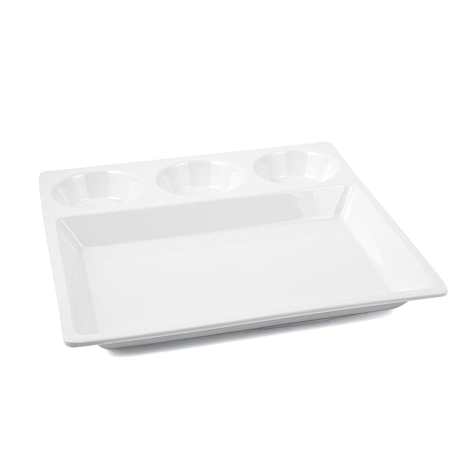 Vague Melamine Square Divided Platter with Three Round Sauce Compartment, Ivory Beige 29 cm Size, 36-469