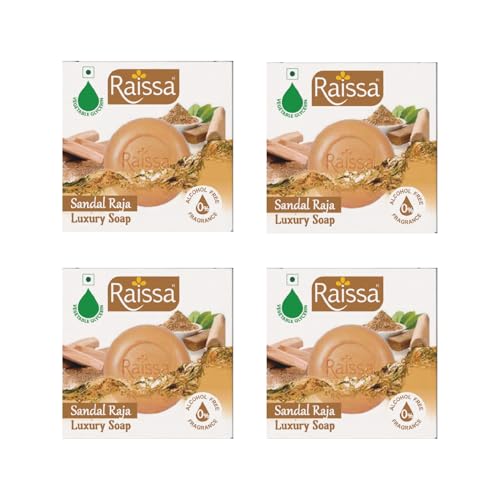Image of Raissa Sandal Raja Luxury Soap 85g (Pack of 4) | Pure Sandalwood Soap for Radiant, Smooth Skin | Brightening & Nourishing | BHT, Silicone, Mineral Oil & Paraben-Free | For Men & Women