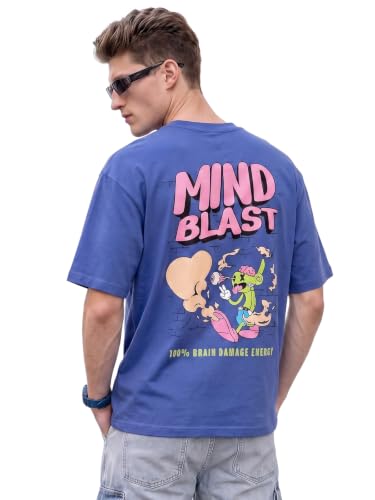 Image of Veirdo Men Bold Front & Back Printed Oversized Fit T-Shirt for Men, Cotton Fabric, Drop-Shoulder Streetwear Casual Graphic Tee, Stylish & Comfortable (OS VD APX SW S)